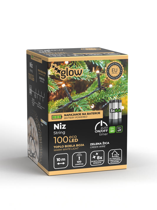 LED Božićne lampice - Boja toplo bijela (na baterije)